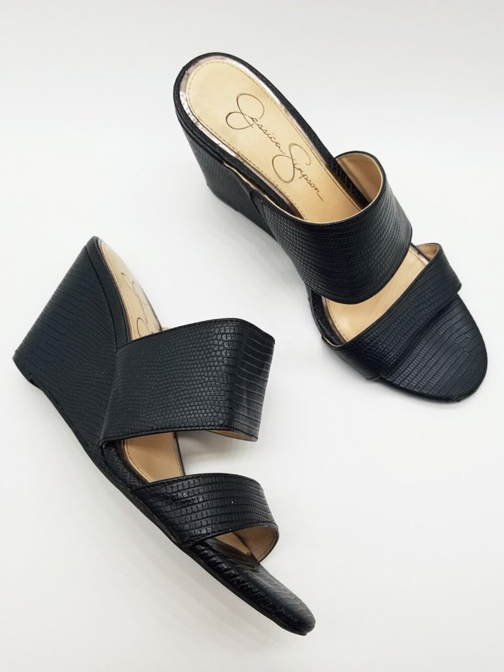Jessica Simpson Cayren Black Double Strap Wedge Slide Sandal Women's 7M Slip On - Picture 10 of 15